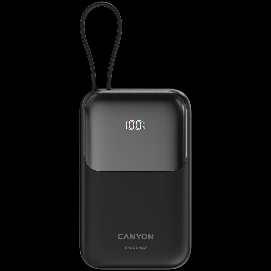 Canyon Powerbank OnPower 101 z kablem 10000 mAh PD22.5W Czarny, zdjęcie 1 z 6