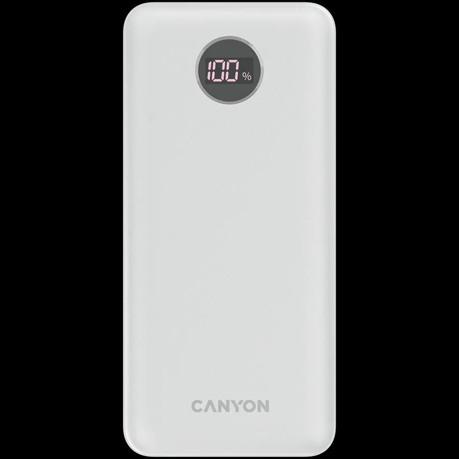 Canyon Powerbank PB-2002 LED 20000 mAh PD 20W QC 3.0 Biały, zdjęcie 1 z 4