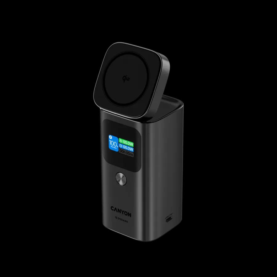 Canyon Qi2 magnetic power bank OnPower 150 15000mAh Aluminium Dark grey, zdjęcie 1 z 8