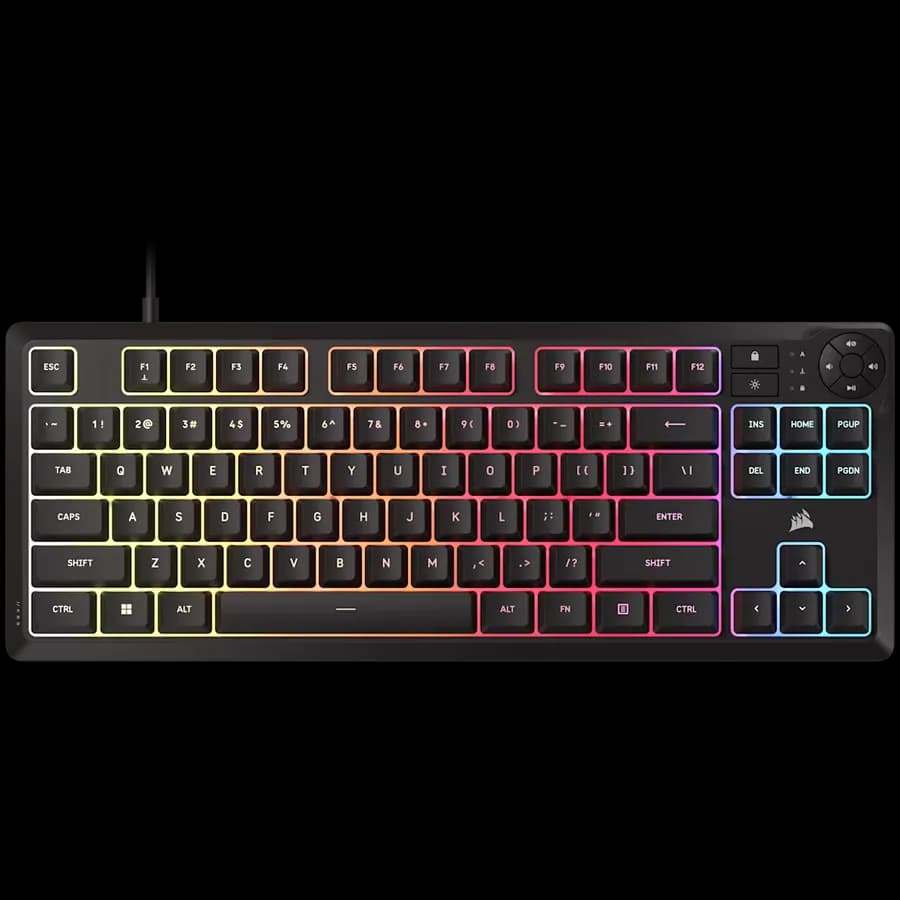 Corsair K55 CORE TKL RGB Gaming Keyboard, Backlit Zoned RGB LED, Rubberdome