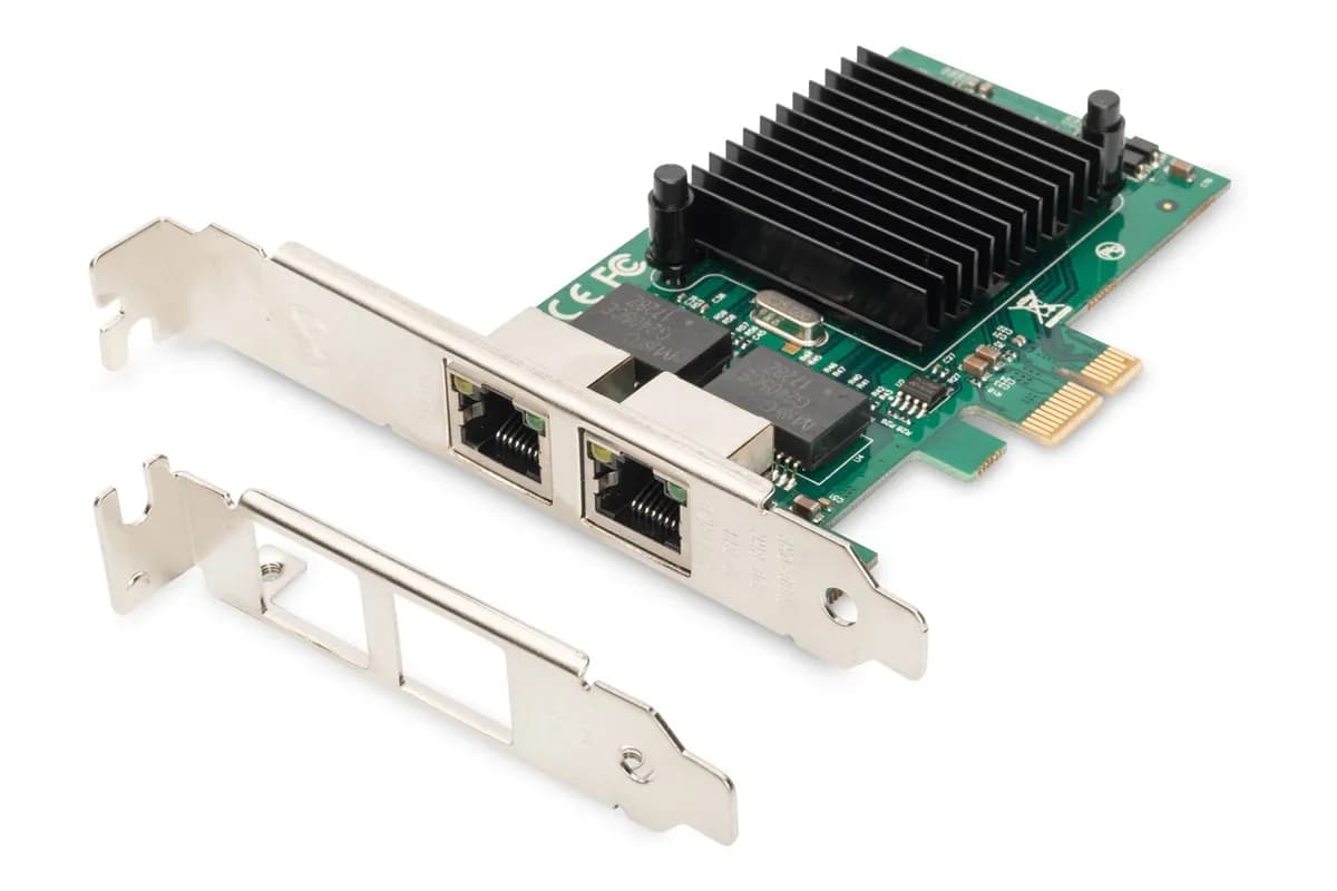 Digitus KARTA SIECIOWA PCIE PRZEWODOWA 2X RJ45 GIGABIT 10/100/1000MBPS LOW PROFILE DN-10132, zdjęcie 1 z 6