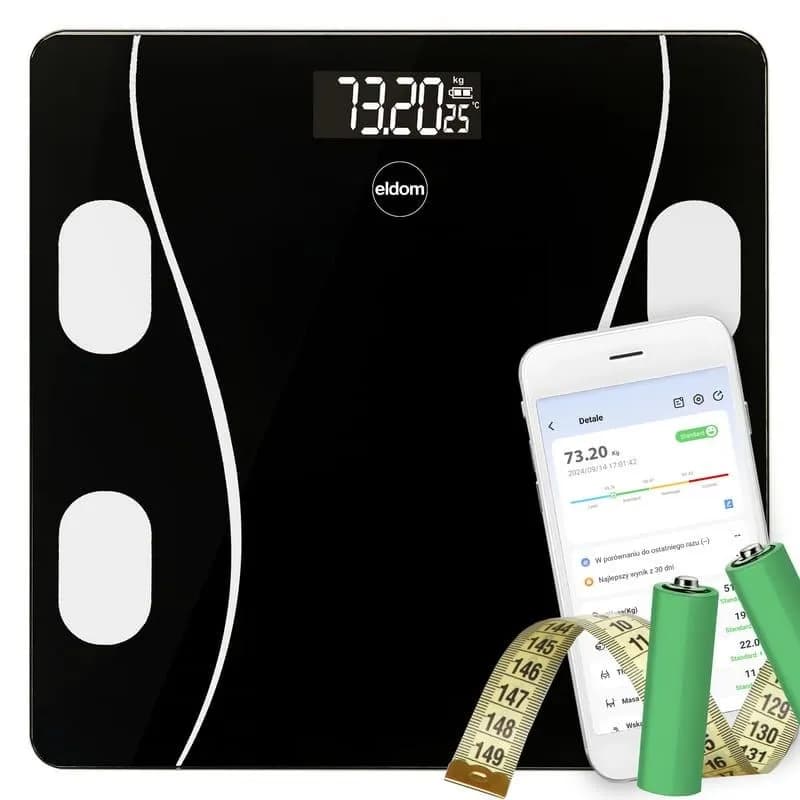 Eldom INTELIGENTNA WAGA OSOBOWA TWO610 ILIIE DO 180 KG, WSKAŹNIK BMI,BMR,LBM APLIKACJA, zdjęcie 1 z 9