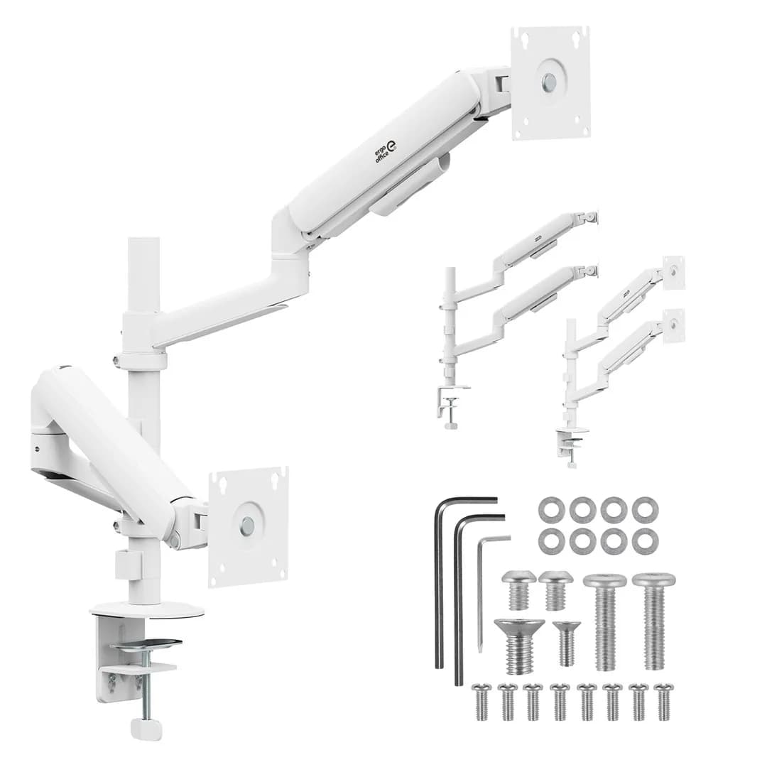 Ergo Office UCHWYT NA 2 MONITORY, SPRĘŻYNA GAZOWA, 17"-32", 1-10KG, BIAŁY MAT ER-692 W, zdjęcie 1 z 10