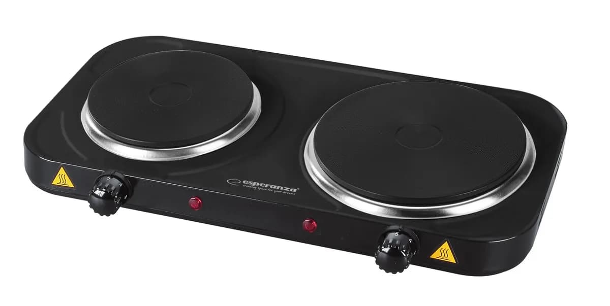 Esperanza KUCHENKA ELEKTRYCZNA YELLOWSTONE 1500W + 1000W CZARNA EKH014K, zdjęcie 1 z 12