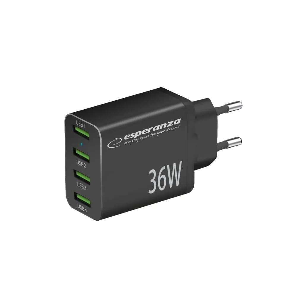Esperanza ŁADOWARKA SIECIOWA 36W 4X USB-A QC 3.0 18W EZC107K, zdjęcie 1 z 5
