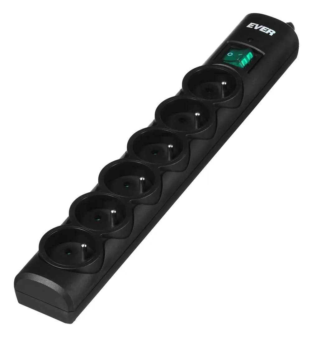 Ever Listwa przeciwprzepięciowa OPTIMA 1,5m (6 x UTE; 10 A; kolor czarny) (T/LZ08-OPT015/0000), zdjęcie 1 z 8
