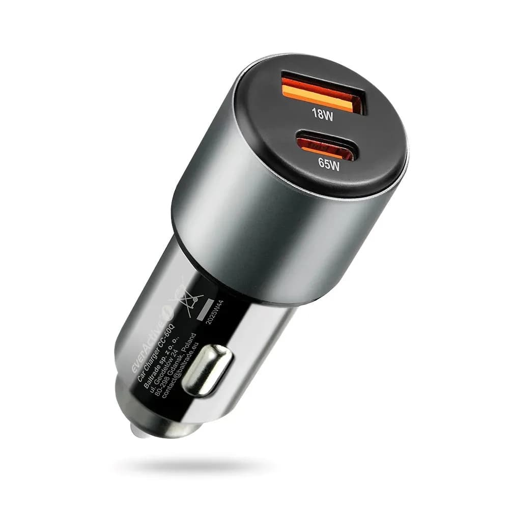 Everactive ŁADOWARKA SAMOCHODOWA 1 X USB QC3.0, 1 X USB-C PD 83W CZARNA CC-60Q, zdjęcie 1 z 7