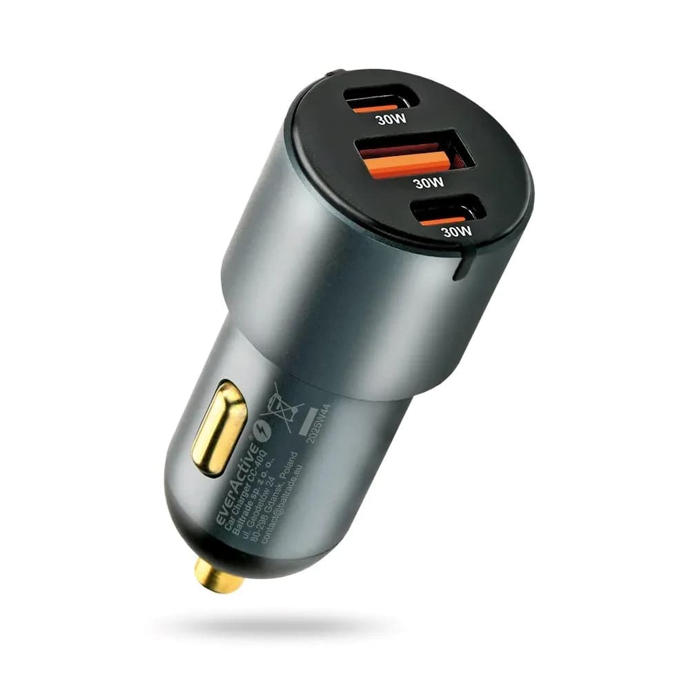 Everactive ŁADOWARKA SAMOCHODOWA 1 X USB QC3.0, 2X USB-C PD 60W CZARNA CC-40Q, zdjęcie 1 z 7