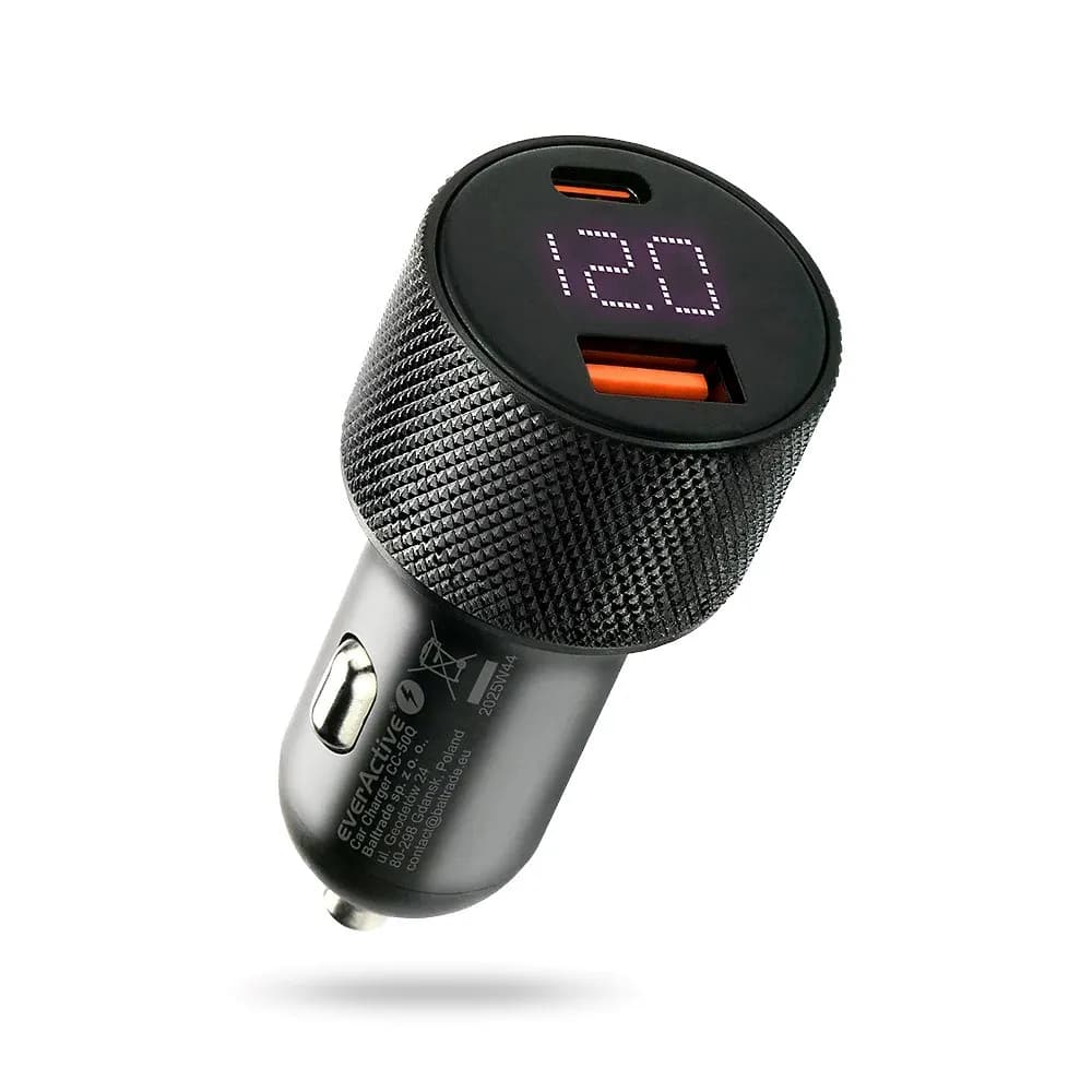 Everactive ŁADOWARKA SAMOCHODOWA 1X USB QC3.0, 1 X USB-C PD 75W CZARNA CC-50Q, zdjęcie 1 z 7