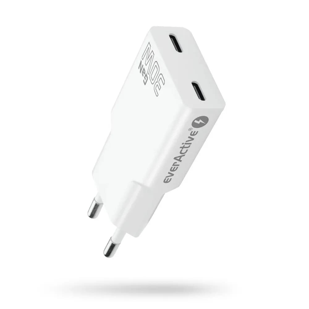 Everactive ŁADOWARKA SIECIOWA 2 X USB-C QUICK CHARGE 4+ 30W SUPER SLIM BIAŁA SC-385Q, zdjęcie 1 z 6