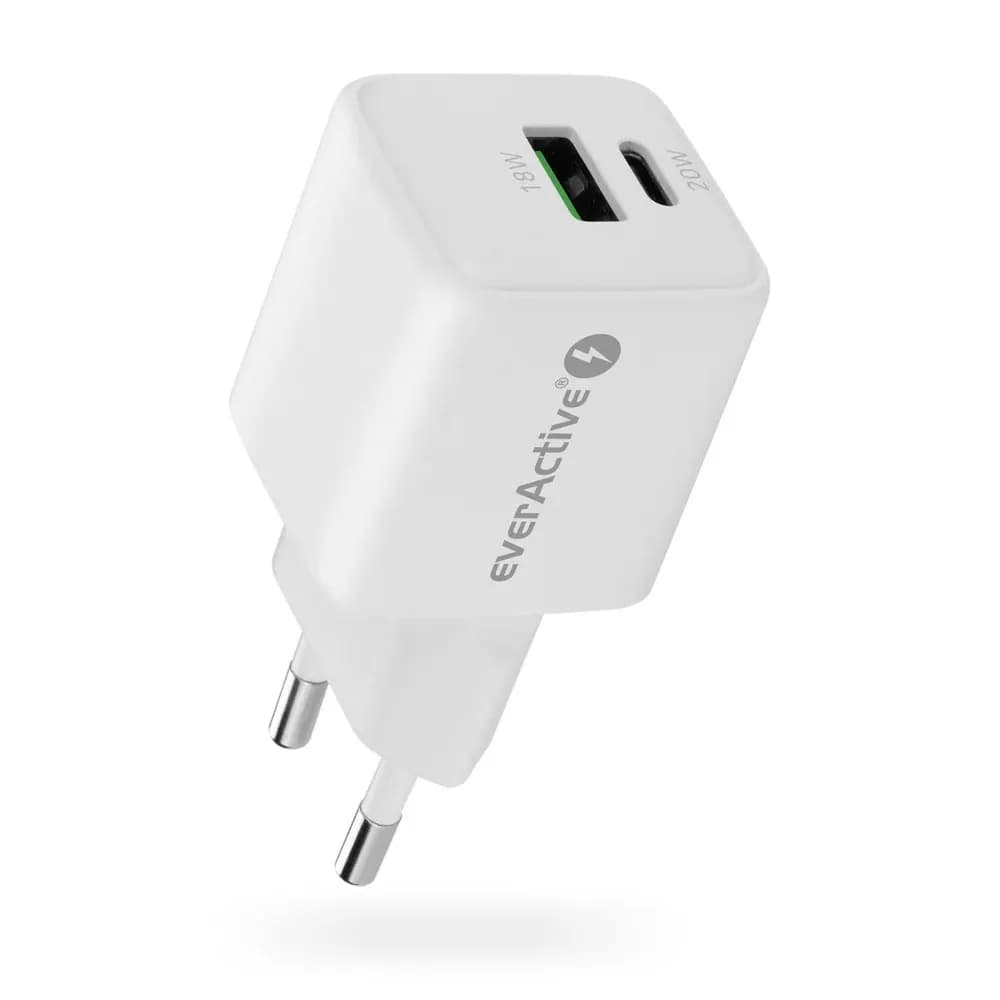 Everactive ŁADOWARKA SIECIOWA GAN 1 X USB, 1 X USB-C QUICK CHARGE 3.0 20W BIAŁA SC-330Q, zdjęcie 1 z 7