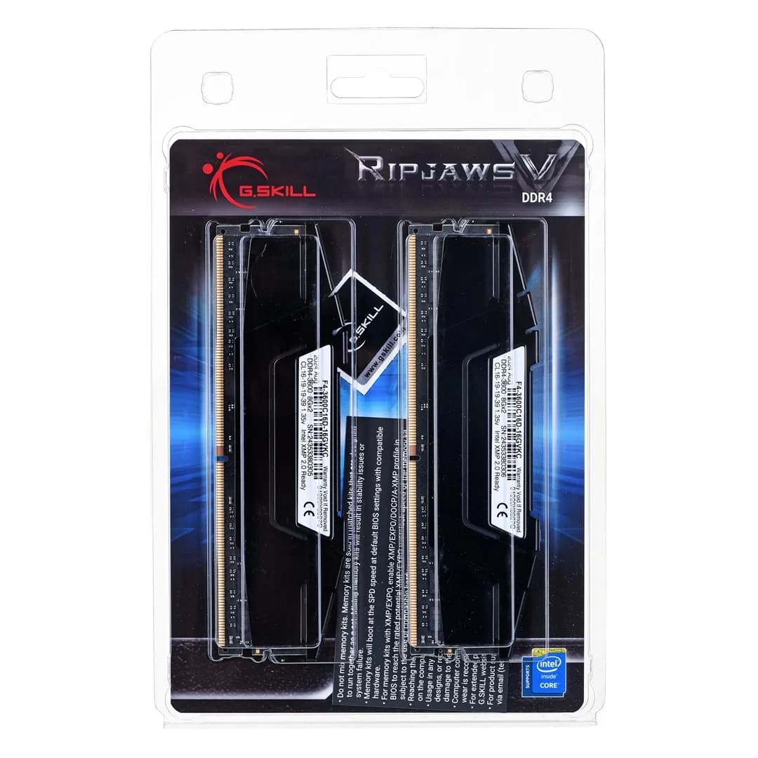 G.skill Zestaw pamięci RipjawsV F4-3600C16D-16GVKC (DDR4 DIMM; 2 x 8 GB; 3600 MHz; CL16), zdjęcie 1 z 3