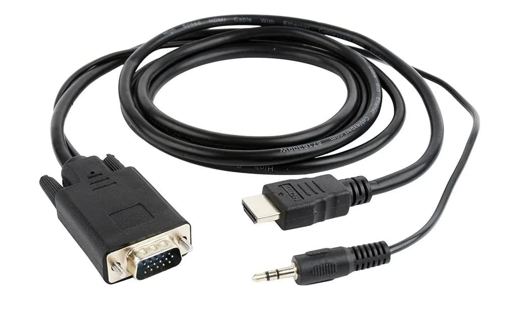 Gembird Adapter A-HDMI-VGA-03-6 (HDMI M - D-Sub (VGA), Jack stereo 3,5 mm M; 1,8m; kolor czarny), zdjęcie 1 z 2