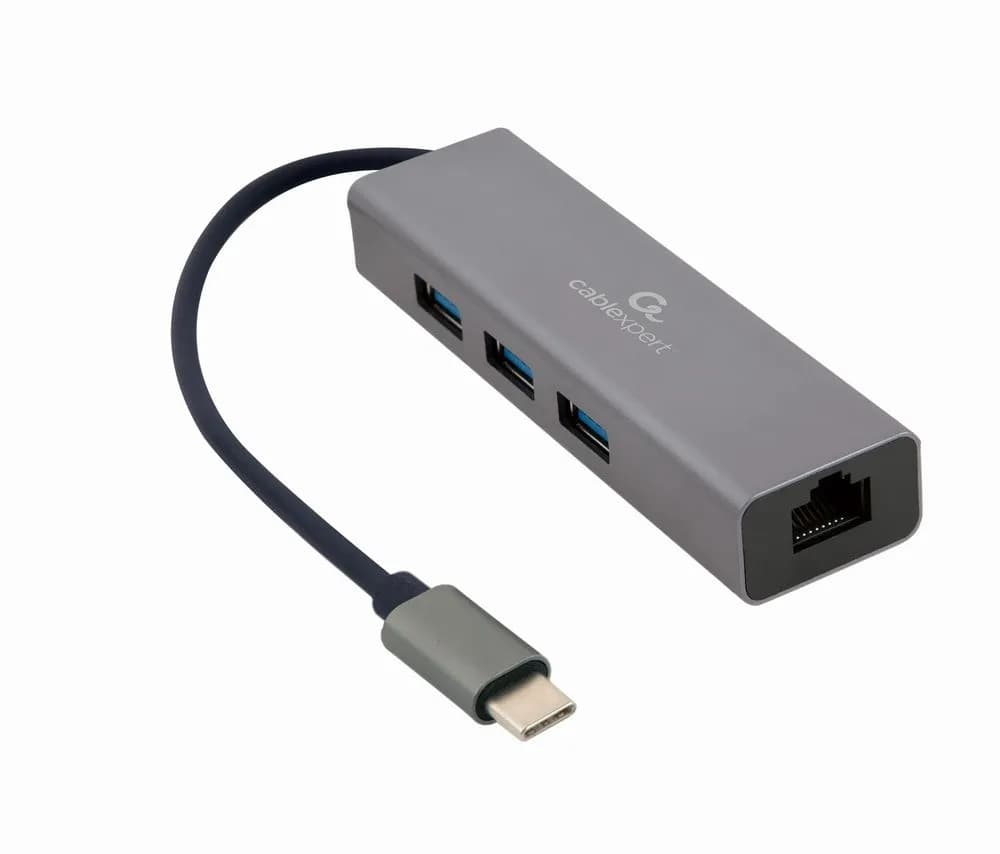 Gembird ADAPTER USB-C -> LAN RJ-45 1GB NA KABLU HUB 3X USB 3.1, zdjęcie 1 z 2