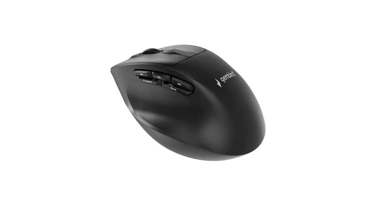 Gembird BEZPRZEWODOWA, ERGONOMICZNA MYSZ TRI MODE (2.4G + BT + USB) 2400 DPI, 9 PRZYCISKÓW, CZARNA, zdjęcie 1 z 8