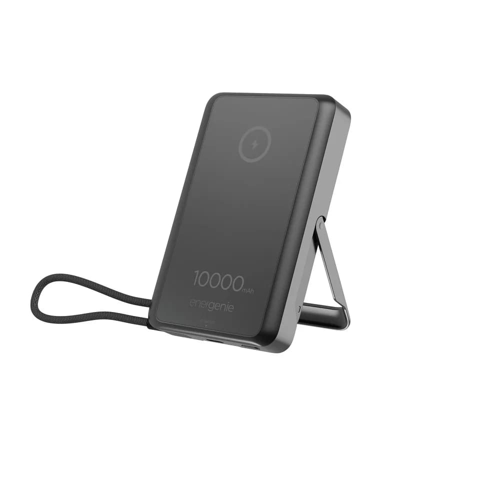 Gembird BEZPRZEWODOWY POWERBANK MAGNETYCZNY 15 W ZE ZINTEGROWANĄ PODSTAWKĄ 10000 MAH, CZARNY, zdjęcie 1 z 6