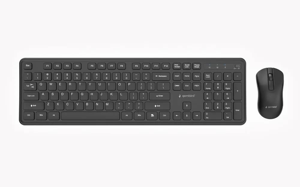 Gembird BEZPRZEWODOWY ZESTAW KLAWIATURY + MYSZ SLIM PRO BUSINESS NA BIURKO, CZARNY, UKŁAD US, zdjęcie 1 z 6
