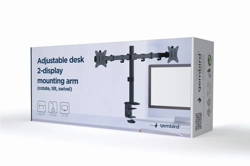 Gembird BIURKOWE REGULOWANE RAMIĘ/UCHWYT NA 2 MONITORY 17-32, 100X100MM, DO 9KG, zdjęcie 1 z 7