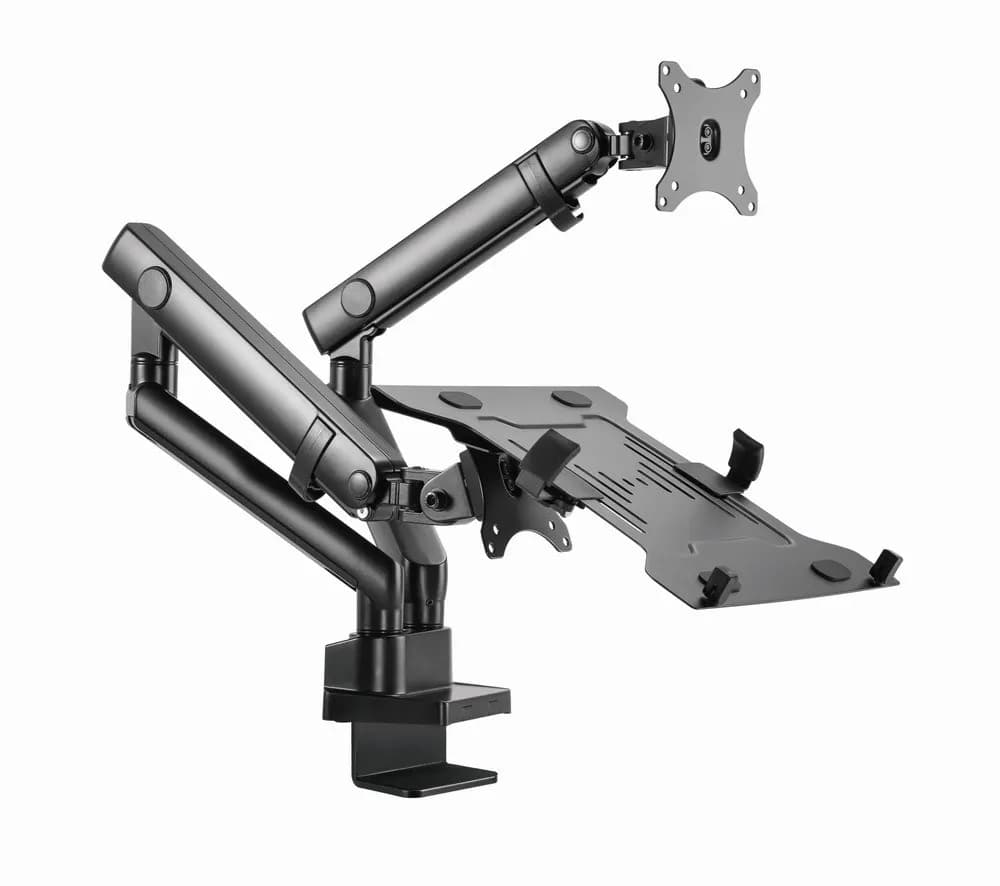 Gembird BIURKOWE REGULOWANE RAMIĘ/UCHWYT NA 2 MONITORY + PÓŁKA NA NOTEBOOKA 17-32, VESA 100X100MM, zdjęcie 1 z 7
