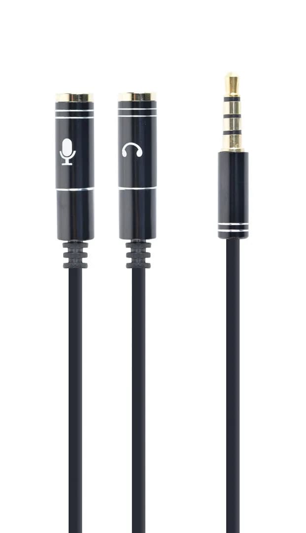 Gembird Kabel CCA-417M (4-Pin, Mini Jack M - 2x Mini Jack F; 0,20m; kolor czarny), zdjęcie 1 z 2
