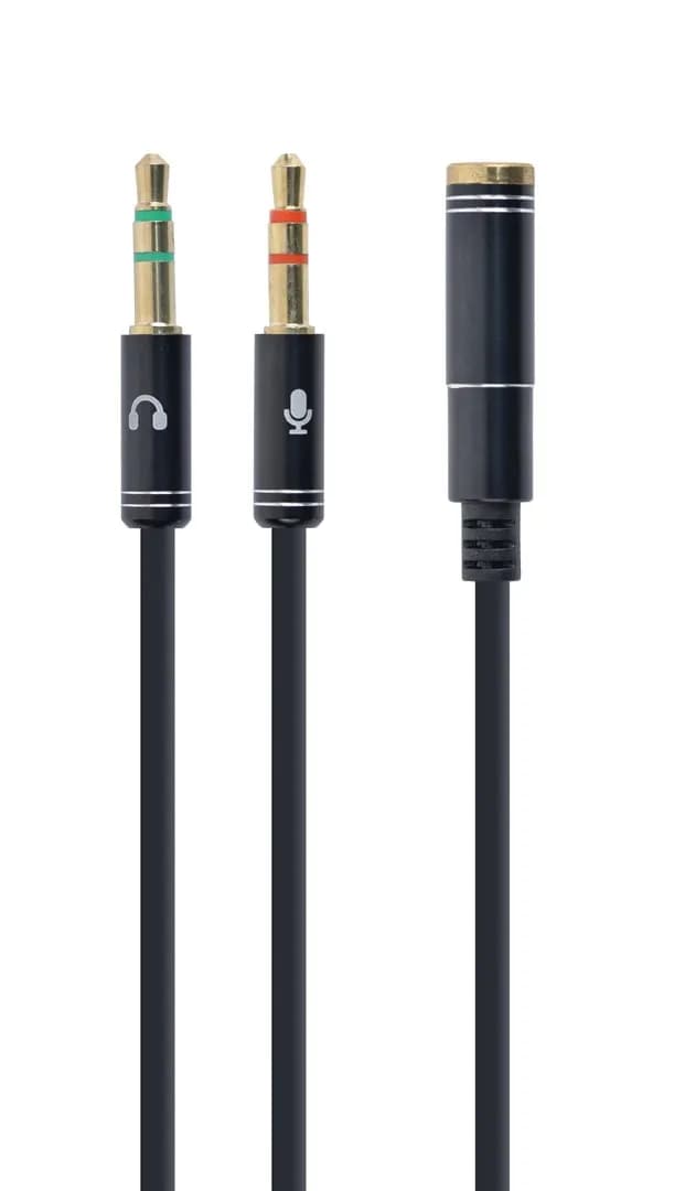Gembird Kabel CCA-418M (Mini Jack x2 M - 4-Pin, Jack stereo 3,5 mm F; 0,20m; kolor czarny), zdjęcie 1 z 2