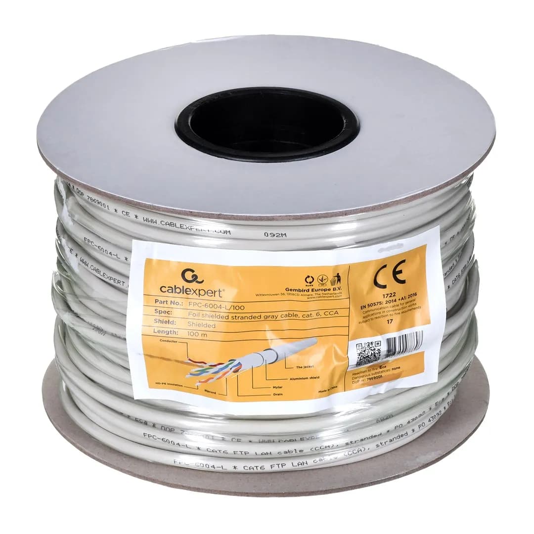 Gembird Kabel sieciowy FPC-6004-L/100 (F/FTP; 100m; kat. 6; kolor szary), zdjęcie 1 z 3
