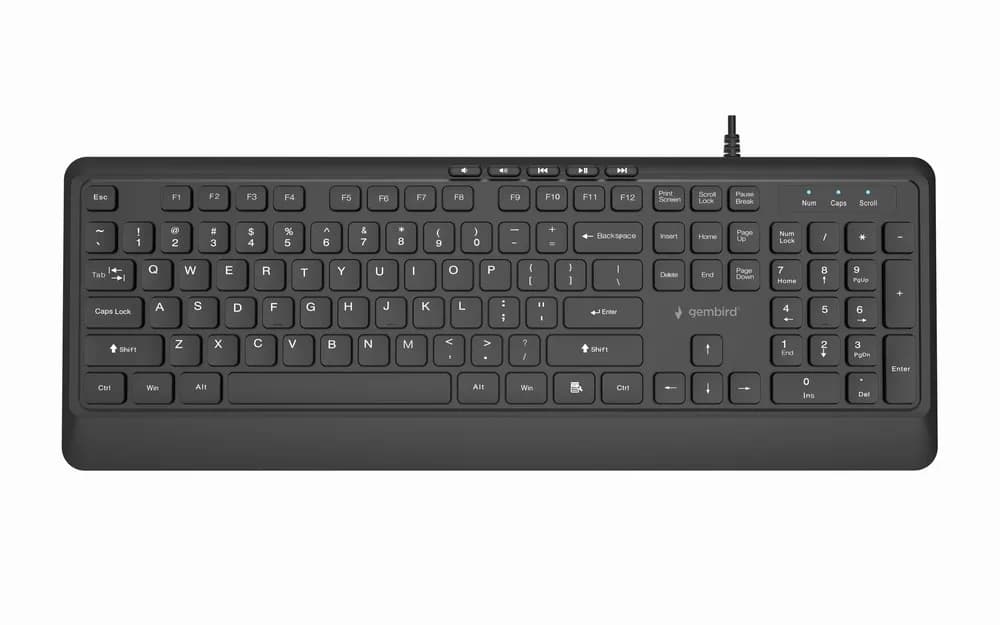 Gembird KLAWIATURA PRZEWODOWA MULTIMEDIALNA SLIM, USB 5 KLAWISZY HOTKEYS, US LAYOUT, CZARNA, zdjęcie 1 z 6