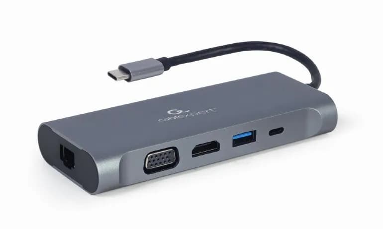 Gembird MULTI ADAPTER USB TYPE-C 7 W 1 (HUB3.0 + HDMI + VGA + PD + CZYTNIK KART + DŹWIĘK STEREO), zdjęcie 1 z 6