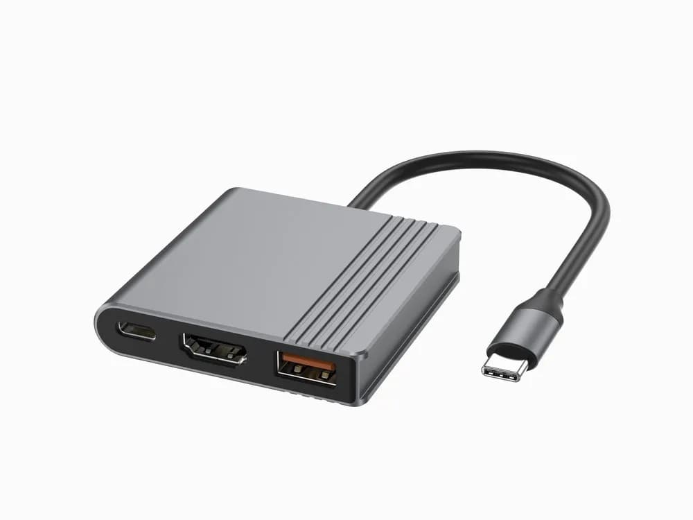 Gembird MULTI ADAPTER USB TYPU C 3 W 1 (PORT USB + HDMI + WIDEO USB-C), KOLOR SZARY, zdjęcie 1 z 5