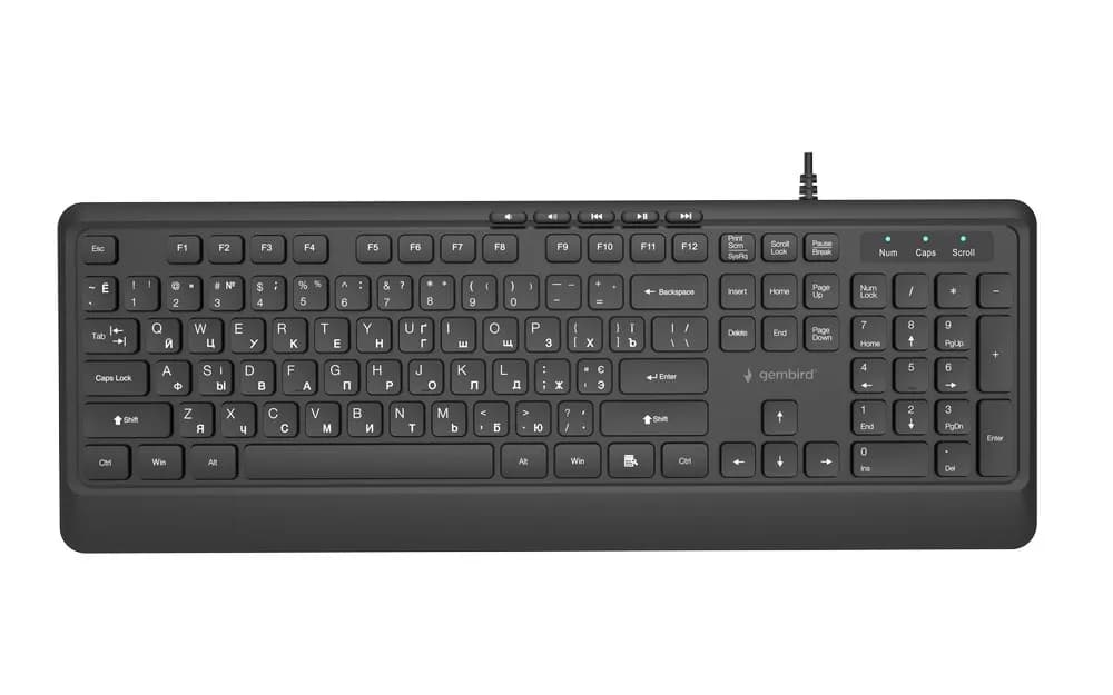 Gembird PRZEWODOWA KLAWIATURA MULTIMEDIALNA SLIM 5 KLAWISZY HOTKEYS, RU LAYOUT, CZARNA, zdjęcie 1 z 5
