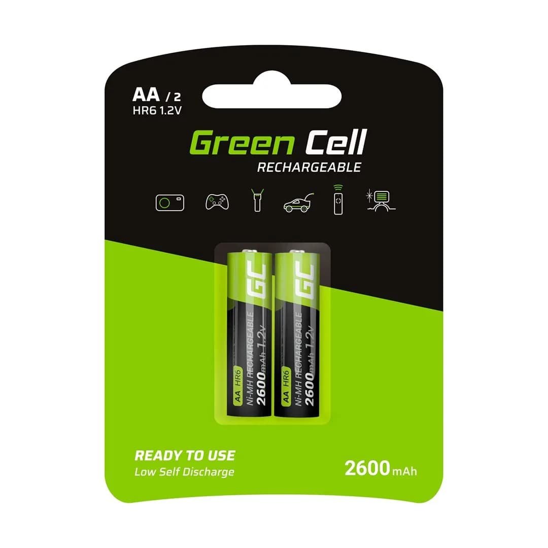 Green Cell AKUMULATORKI PALUSZKI 2X AA R6 2600MAH, zdjęcie 1 z 3