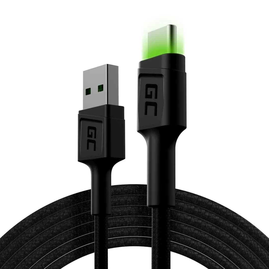 Green Cell KABEL KABGC13 GC RAY USB - USB-C 200CM, ZIELONY LED, SZYBKIE ŁADOWANIE ULTRA CHARGE, QC, zdjęcie 1 z 5