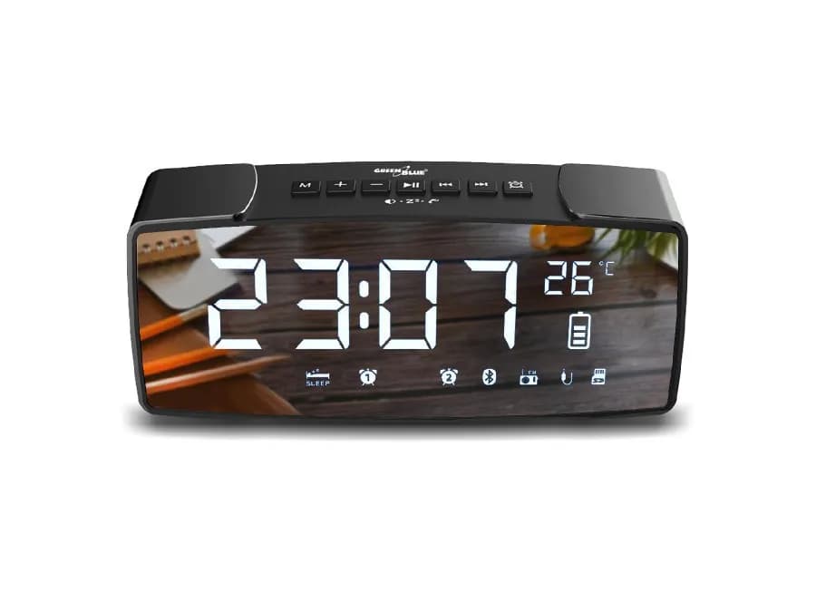 Greenblue RADIOBUDZIK BLUETOOTH 4.2, FM, AUX-IN, 6W, TEMPERATURA, ALARM, ZEGAR, AKUMULATOR 2200MAH, zdjęcie 1 z 9