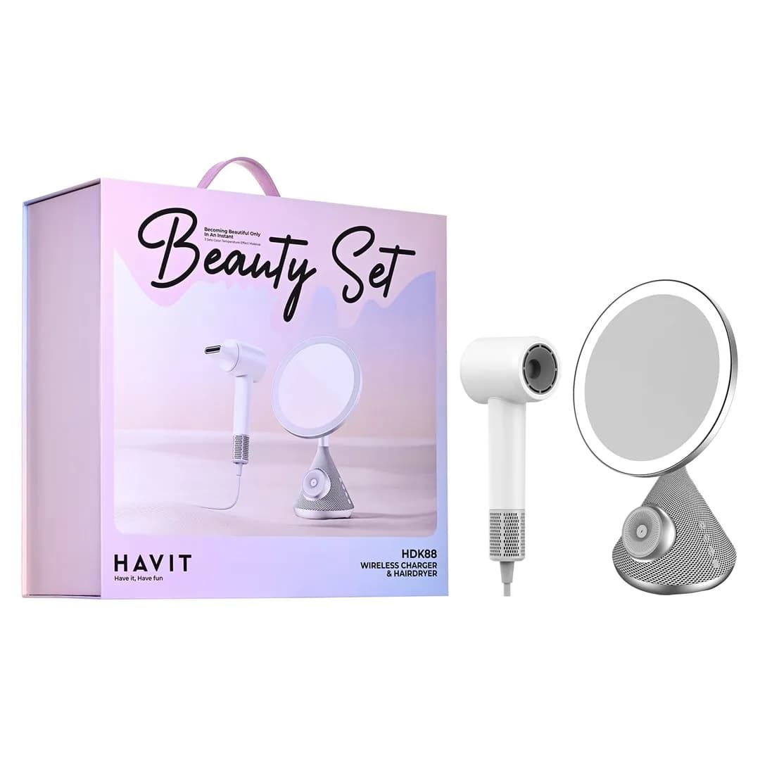 Havit Zestaw HDK88 Beauty Set: suszarka i lusterko kosmetyczne (z funkcjami ładowania bezp. +, zdjęcie 1 z 12