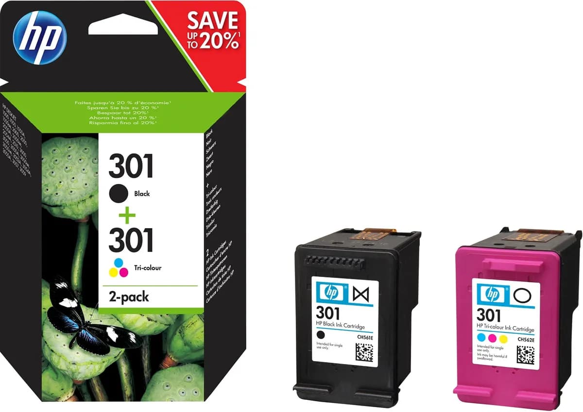 HP Tusz zestaw 301+HP 301, HP301+HP301=N9J72AE, zawiera czarny i kolor, CH561EE+CH562EE