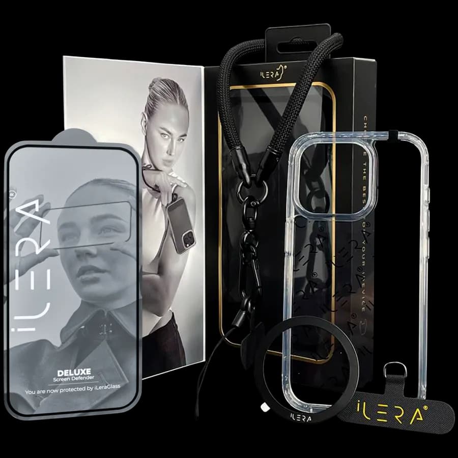 Ilera Go Ice Case with Hand strap, 4- in-1 Delux Set Case Szkło ochronne pasek do iPhone 16 Pro