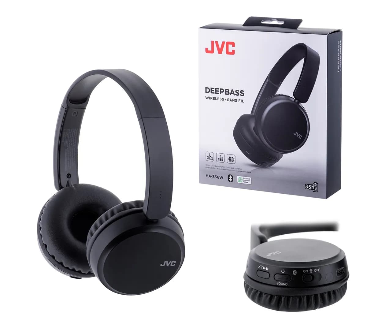 Jvc Słuchawki bezprzewodowe nauszne HA-S36W Czarne, zdjęcie 1 z 8
