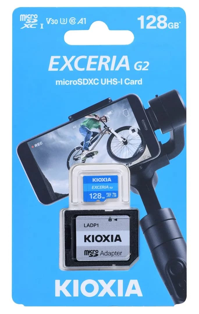 Kioxia 128GB microSD Exceria (gen 2) UHS I U3 V30 with adapter, zdjęcie 1 z 2