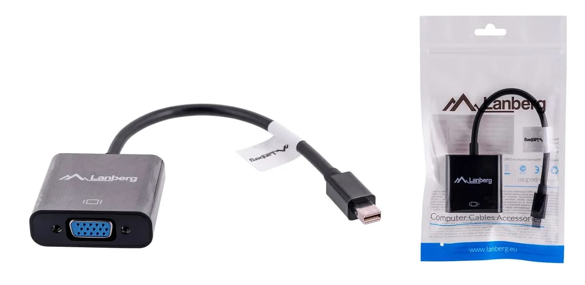 Lanberg Adapter AD-0006-BK (Mini DisplayPort M - D-Sub (VGA) F; 0,20m; kolor czarny), zdjęcie 1 z 7