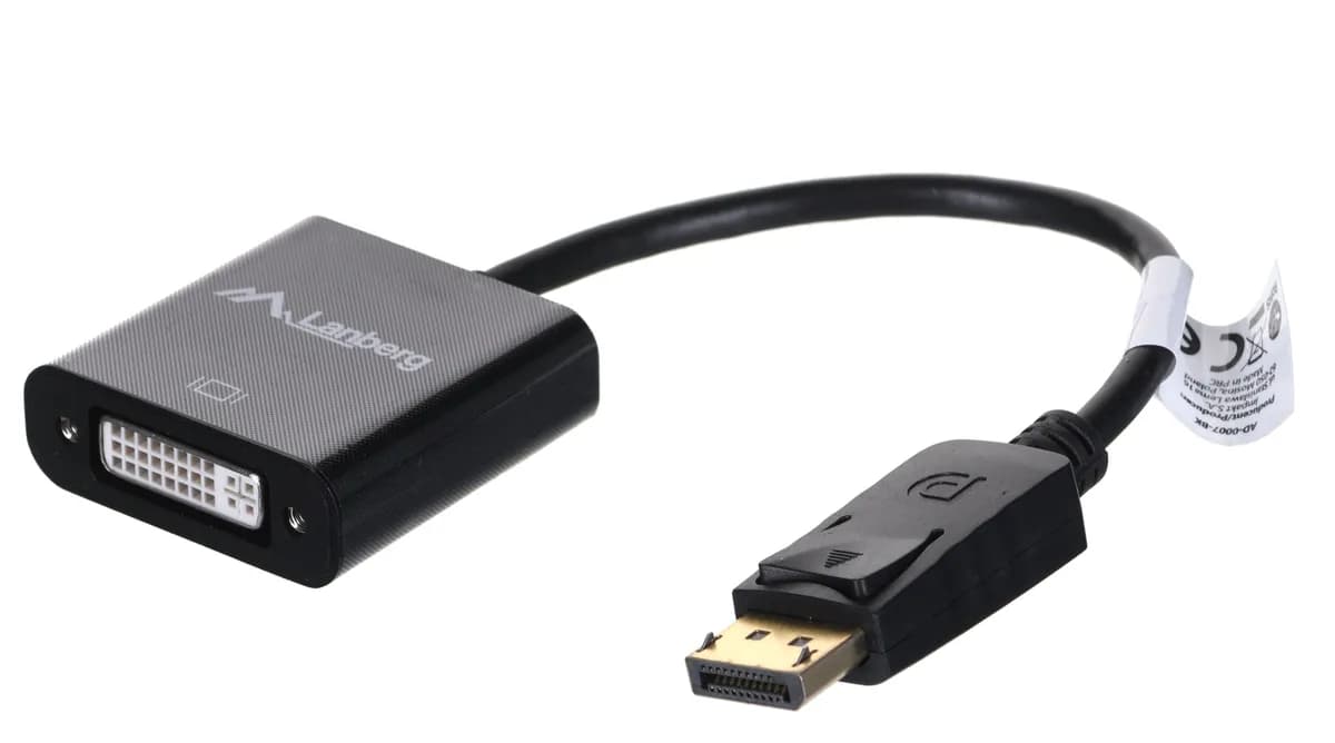Lanberg Adapter AD-0007-BK (DisplayPort M - DVI-D F; 0,10m; kolor czarny), zdjęcie 1 z 4