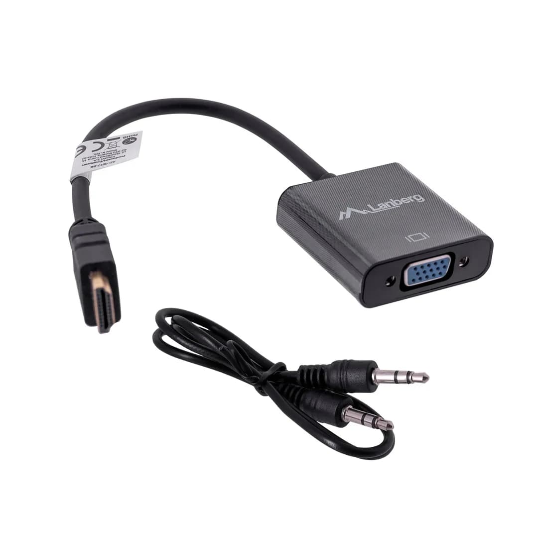 Lanberg Adapter AD-0017-BK (HDMI M - D-Sub (VGA) F; 0,20m; kolor czarny), zdjęcie 1 z 7