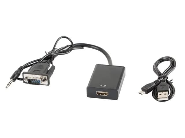 Lanberg Adapter AD-0021-BK (D-Sub (VGA), Mini Jack M - HDMI F; 0,20m; kolor czarny), zdjęcie 1 z 2