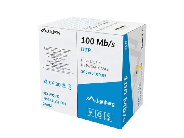 Lanberg KABEL LAN UTP 100MB/S 305M DRUT CCA ŻÓŁTY, zdjęcie 1 z 2