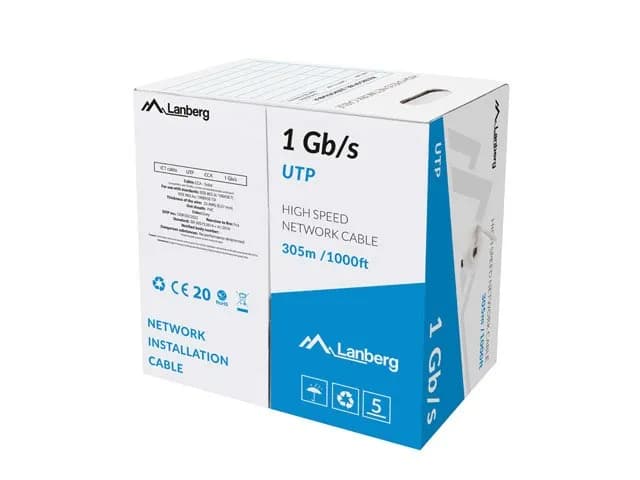 Lanberg KABEL LAN UTP 1GB/S 305M DRUT CCA SZARY, zdjęcie 1 z 2