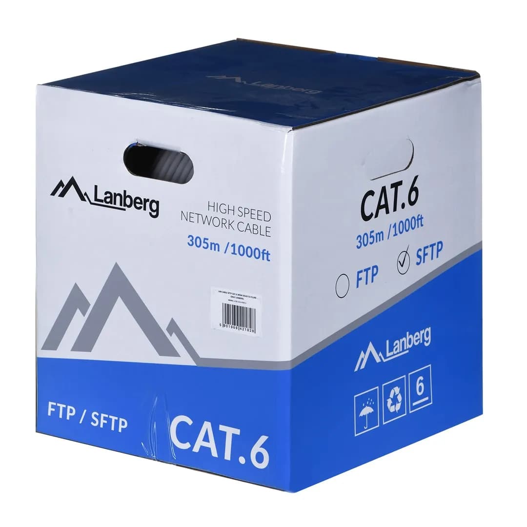 Lanberg Kabel sieciowy LCS6-11CU-0305-S (S/FTP; 305m; kat. 6; kolor szary), zdjęcie 1 z 2