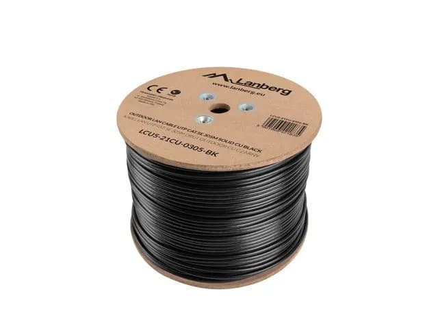 Lanberg Kabel sieciowy zewnętrzne LCU5-21CU-0305-BK (UTP; 305m; kat. 5e; kolor czarny), zdjęcie 1 z 2