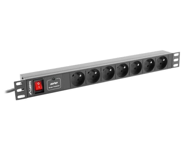 Lanberg Listwa RACK PDU-07E-0200-IEC-BK (7 x UTE; 10 A; 2m; kolor czarny), zdjęcie 1 z 4