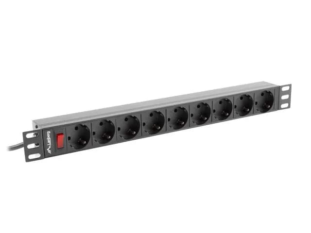Lanberg LISTWA ZASILAJĄCA RACK 19" PDU 1U, 16A, 9X SHUKO, 3M PDU-09F-0300-BK, zdjęcie 1 z 4
