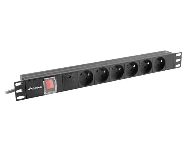 Lanberg LISTWA ZASILAJĄCA RACK PDU 19" (1U, 16A, 6X 230V PL, 2M, CZARNA) PDU-06E-0200-BK, zdjęcie 1 z 4