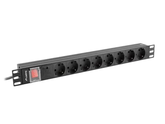 Lanberg LISTWA ZASILAJĄCA RACK PDU 19" (1U, 16A, 8X SHUKO, 2M, CZARNA) PDU-08F-0200-BK, zdjęcie 1 z 4